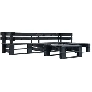vidaXL Canapés de jardin palette 4 pcs Noir Bois pas cher