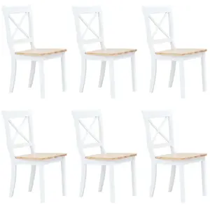 vidaXL Chaises à manger lot de 6 blanc et bois clair bois hévéa massif pas cher