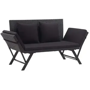 vidaXL Banc de jardin avec coussins 176 cm Noir Résine tressée pas cher