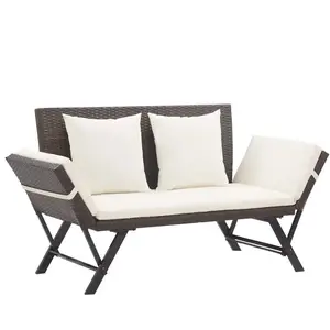 vidaXL Banc de jardin avec coussins 176 cm Marron Résine tressée pas cher