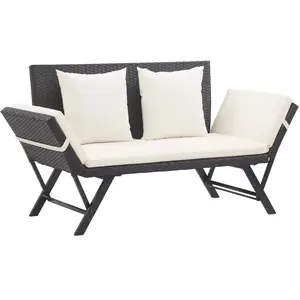 vidaXL Banc de jardin avec coussins 176 cm Noir Résine tressée pas cher