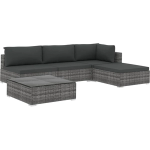 vidaXL Salon de jardin 5 pcs avec coussins Résine tressée Gris pas cher