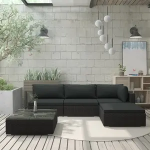 vidaXL Salon de jardin 5 pcs avec coussins résine tressée noir pas cher