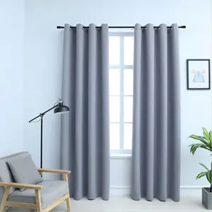 vidaXL Rideaux occultants avec anneaux en métal 2 pcs Gris 140x245 cm pas cher