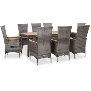vidaXL Salon de jardin 9 pcs avec coussins Résine tressée Gris pas cher