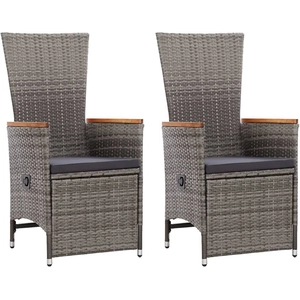 vidaXL Chaise inclinable de jardin 2pc et coussins Résine tressée Gris pas cher