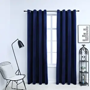 vidaXL Rideaux occultants et anneaux 2pcs Velours Bleu foncé 140x175cm pas cher