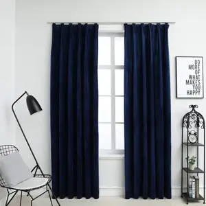 vidaXL Rideaux occultants et crochet 2pcs Velours Bleu foncé 140x175cm pas cher
