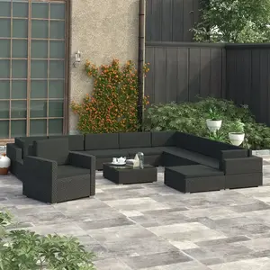 vidaXL Salon de jardin 12 pcs avec coussins résine tressée noir pas cher