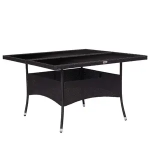 vidaXL Table à dîner d'extérieur Noir Résine tressée et verre pas cher