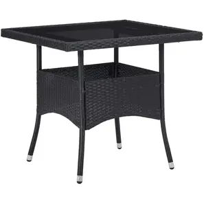 vidaXL Table à manger d'extérieur Noir Résine tressée et verre pas cher