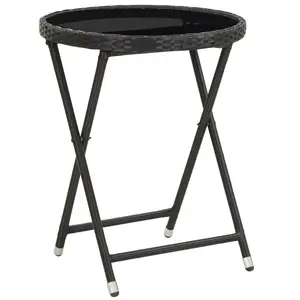 vidaXL Table à thé Noir 60 cm Résine tressée et verre trempé pas cher