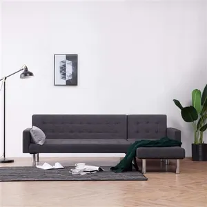 vidaXL Canapé-lit en forme de L gris foncé polyester pas cher