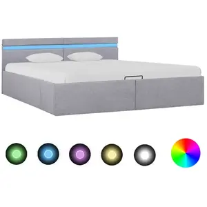 vidaXL Cadre de lit à stockage avec LED Gris clair Tissu 180x200 cm pas cher