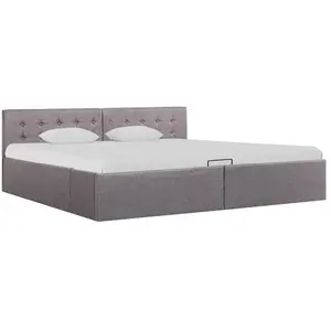 vidaXL Cadre de lit à stockage hydraulique Taupe Tissu 180x200 cm pas cher
