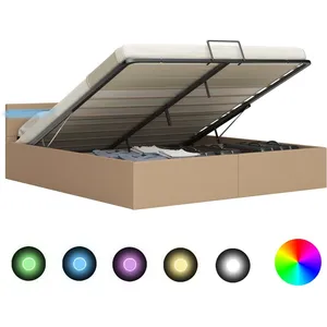 vidaXL Cadre de lit à rangement et LED Cappuccino Similicuir 160x200cm pas cher