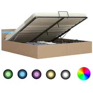 vidaXL Cadre de lit à rangement et LED Cappuccino Similicuir 180x200cm pas cher
