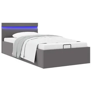 vidaXL Cadre de lit à rangement avec LED Gris Similicuir 90x200 cm pas cher