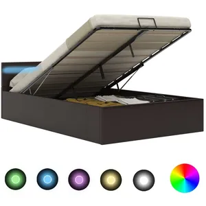 vidaXL Cadre de lit à rangement avec LED gris similicuir 140x200 cm pas cher