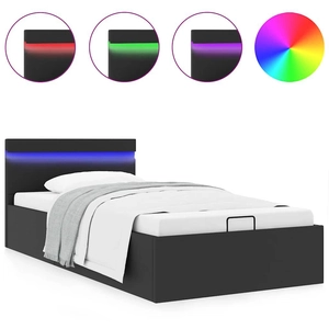 vidaXL Cadre de lit à rangement hydraulique sans matelas avec LED noir pas cher