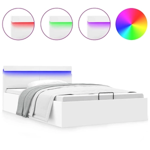 vidaXL Cadre de lit à rangement avec LED blanc similicuir 140x200 cm pas cher