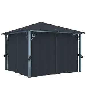 vidaXL Tonnelle avec rideau 300x300 cm Anthracite Aluminium