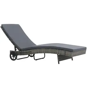 vidaXL Chaise longue avec roues et coussin Résine tressée Anthracite pas cher