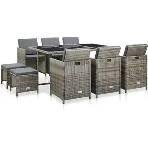 vidaXL Ensemble à manger d’extérieur 11pcs et coussins poly rotin Gris pas cher