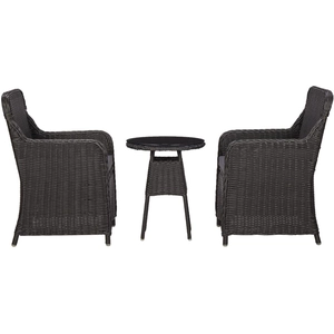 vidaXL Mobilier de bistro 3 pcs avec coussins Résine tressée Noir pas cher