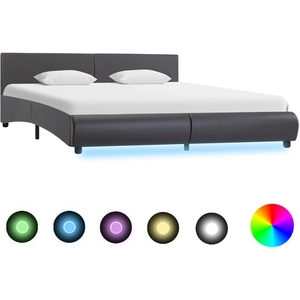 vidaXL Cadre de lit avec LED Gris Similicuir 180 x 200 cm pas cher