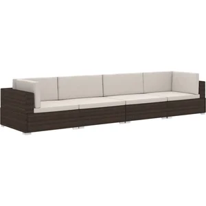 vidaXL Salon de jardin 4 pcs avec coussins Résine tressée Marron pas cher