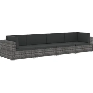 vidaXL Salon de jardin 4 pcs avec coussins Résine tressée Gris pas cher