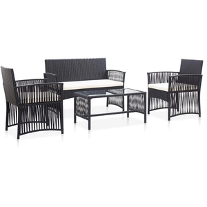 vidaXL Salon de jardin 4 pcs avec coussin Résine tressée Noir pas cher