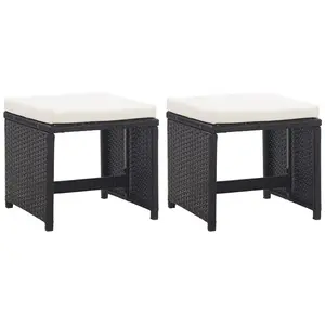 vidaXL Tabourets de jardin lot de 2 avec coussins Résine tressée Noir