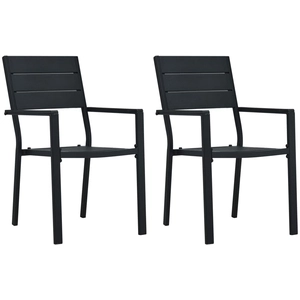 vidaXL Chaises de jardin 2 pcs Noir PEHD Aspect de bois pas cher