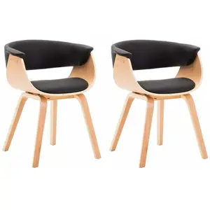vidaXL Chaises à manger lot de 2 noir bois courbé et similicuir pas cher