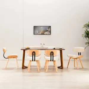 vidaXL Chaises à manger lot de 6 crème bois courbé et similicuir pas cher