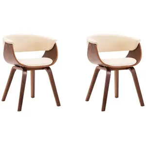 vidaXL Chaises à manger lot de 2 crème bois courbé et similicuir pas cher