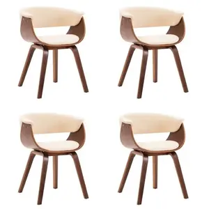 vidaXL Chaises à manger lot de 4 crème bois courbé et similicuir
