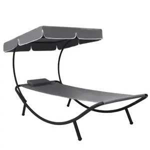 vidaXL Lit de repos d'extérieur avec auvent et oreiller Gris pas cher