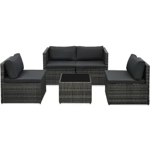 vidaXL Salon de jardin 5 pcs avec coussins Résine tressée Gris pas cher
