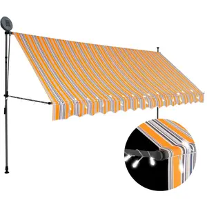 vidaXL Auvent manuel rétractable avec LED 400 cm Jaune et bleu pas cher