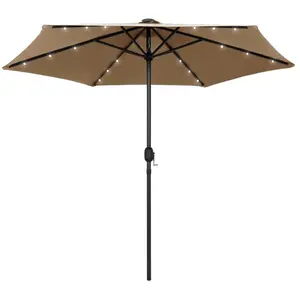 vidaXL Parasol avec LED et mât en aluminium 270 cm Taupe pas cher