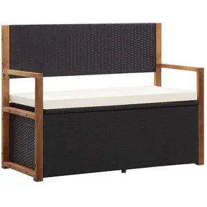vidaXL Banc de jardin 115 cm Résine tressée et bois d'acacia Noir pas cher
