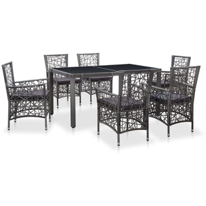 Mobilier à dîner d'extérieur 7 pcs Résine tressée Gris Vidaxl Grey pas cher