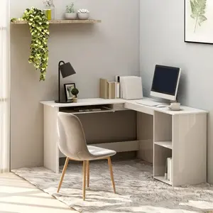 Bureau d'angle en forme de L Blanc brillant Bois d'ingénierie vidaXL pas cher