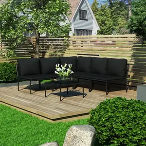 vidaXL Salon de jardin 6 pcs avec coussins Noir PVC pas cher