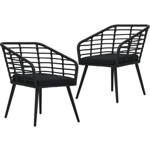 vidaXL Chaises de jardin 2 pcs avec coussins Résine tressée Noir pas cher