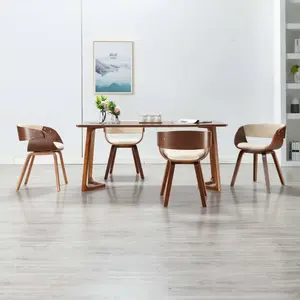 vidaXL Chaises à manger lot de 4 crème bois courbé et similicuir pas cher