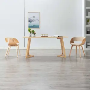 vidaXL Chaises à manger lot de 2 crème bois courbé et similicuir pas cher